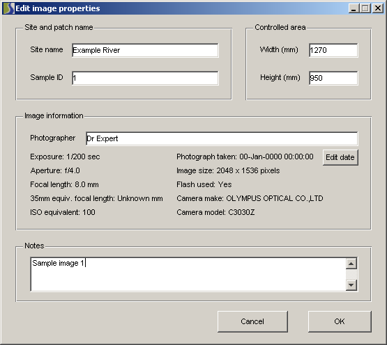 The edit image properties dialogue