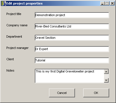 Image of the Edit project properties dialogue box