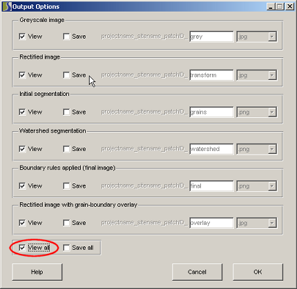 The output options dialogue