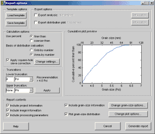 Screenshot of the report options dialogue box